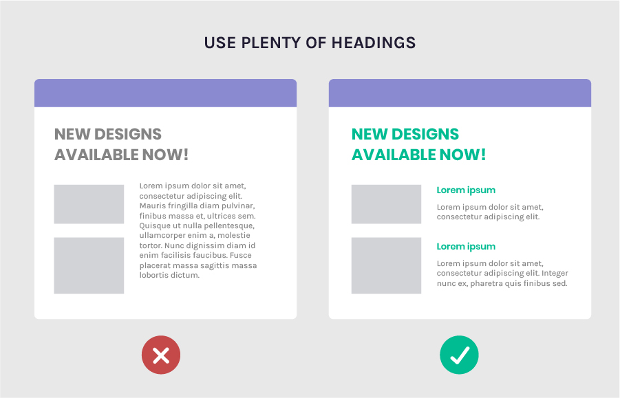 Increase legibility by using headings